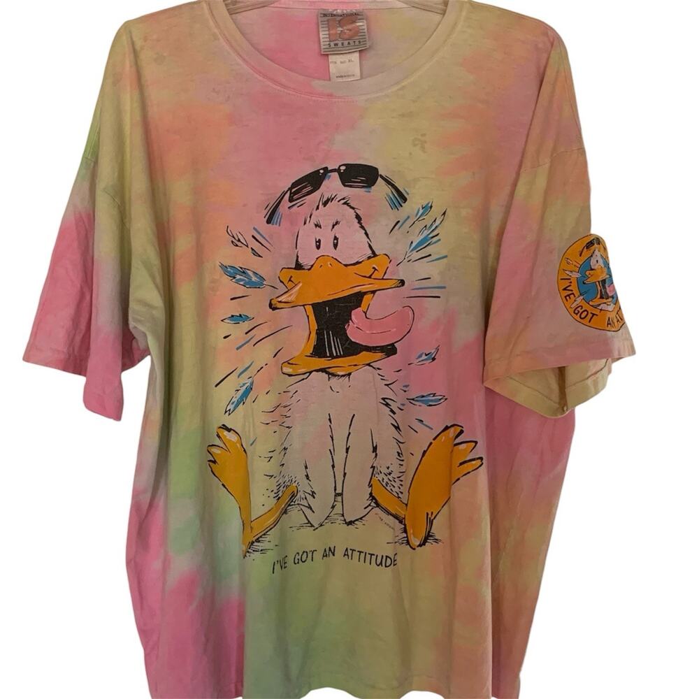 Vintage 80s TIe Dye T-Shirt I've Got an Attitude Duck IS International Sweats XL